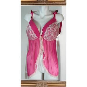 Hot Pink Babydoll Lingerie Plus Size 2XL Padded Push Up Bra Sexy Fairy Y2K Flowy